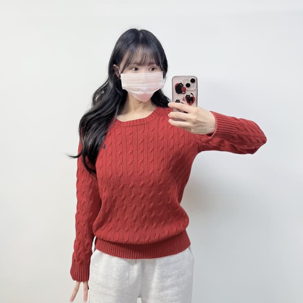 폴로 랄프로렌 포니 로고 케이블 니트 레드