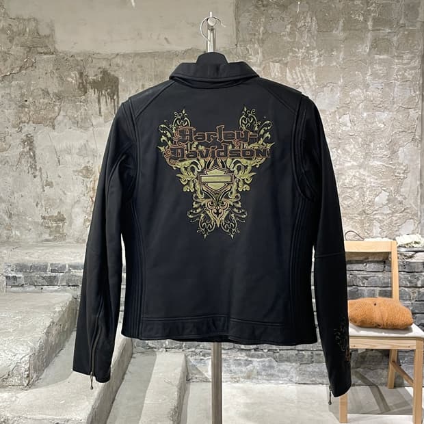 할리 데이비슨 우먼 블랙 레더 라이더 자켓