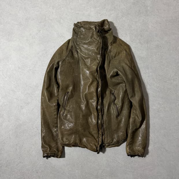 조르지오브라토 주름가공 하이넥 레더자켓