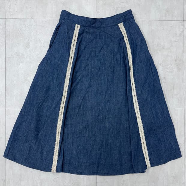 •빈티지 모리 레이스 디테일 데님 롱 스커트