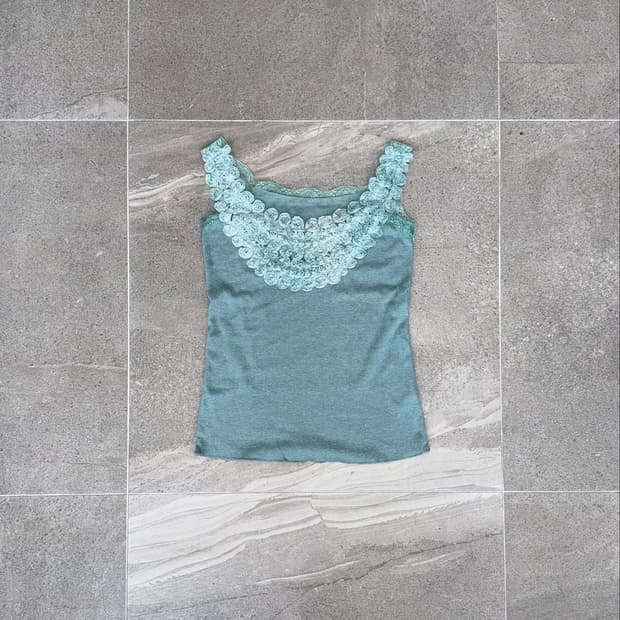 Mint rose lace trimmed sleeveless 