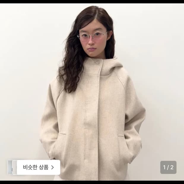 타입서비스 후드 하프 코트 오트밀