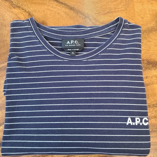 [XL] 아페쎄(A.P.C.) 자수 로고 스트라이프 반팔 티셔츠
