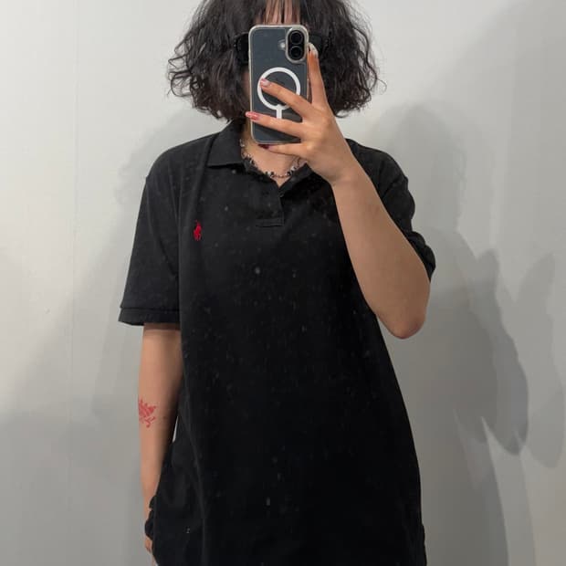 L 폴로 랄프 로렌 블랙 피케 반팔 폴로 셔츠