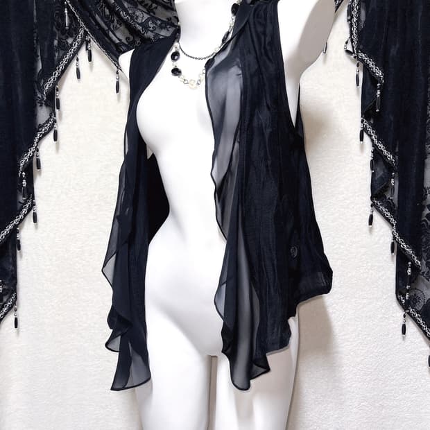 오리엔탈 다크페어리 고딕 고스펑크 그런지 프릴 언발 레이어드 베스트 조끼