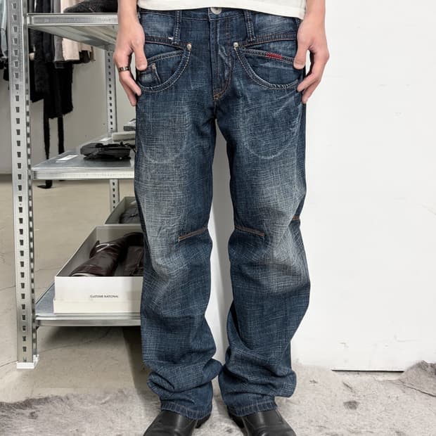 2000‘s 저버드 7포켓 워시드 플레어 데님 팬츠