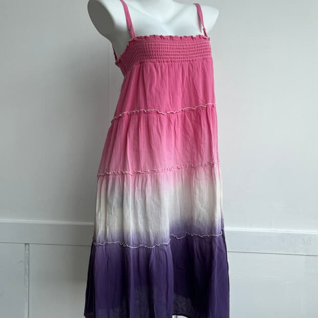 핑크 퍼플 타이다이 티어드 슬립 원피스