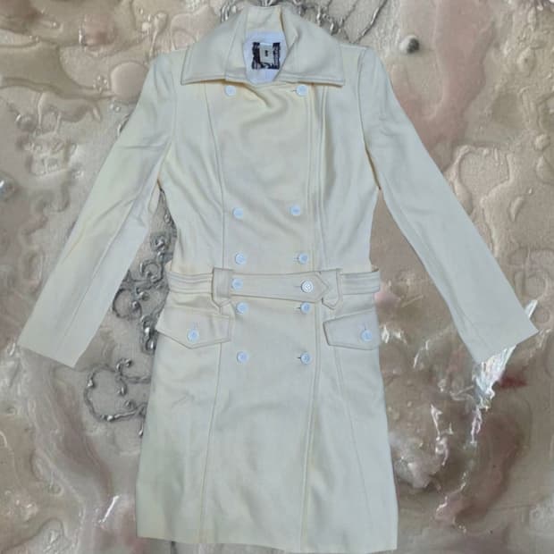 빈티지 y2k 달빛천신 아이보리 벨티드 더블 버튼 코트 로맨틱갸루