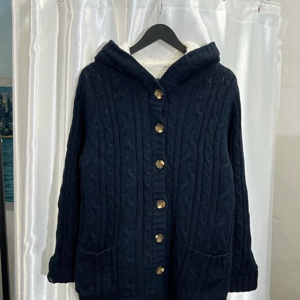 퍼 후드 가디건 - navy