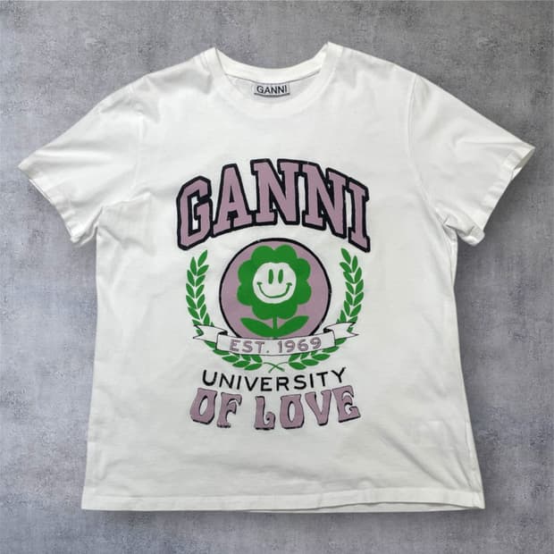 가니 Ganni 화이트 유니버시티 오브 러브 반팔 티셔츠 S