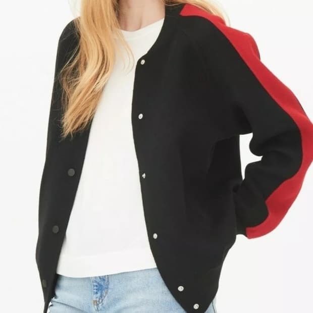 2 산드로 컬러블록 울 모직 오버핏 바시티 야구 비시티 자켓