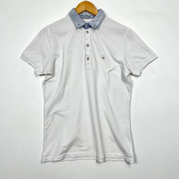 DIESEL 디젤 데님 카라 화이트 반팔 카라티