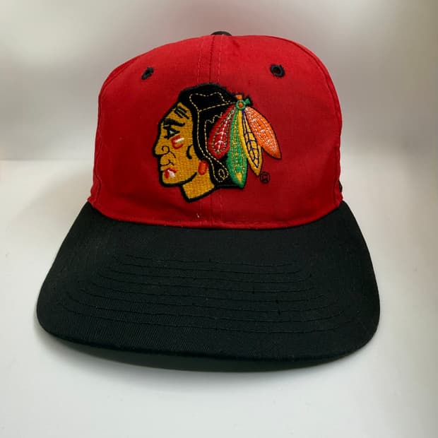 [희귀/OG] 90s 스타터 시카고 블랙호크스 사이드 스크립트 피티드 캡