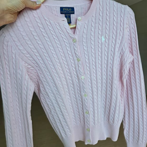 폴로 걸즈 L 핑크 케이블 니트 가디건