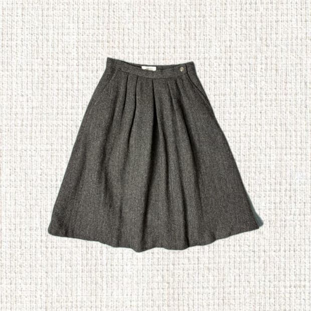 카키-브라운 보카시 울 스커트 