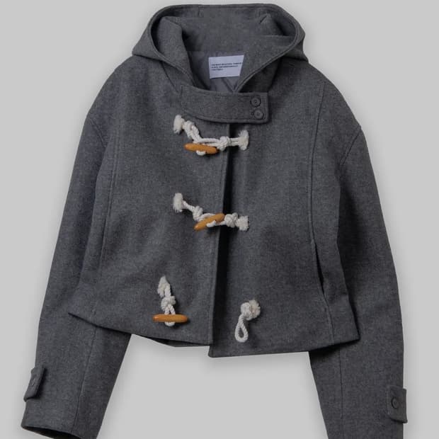 플레이스스튜디오 후드 크롭 더플 코트 자켓 점퍼 그레이