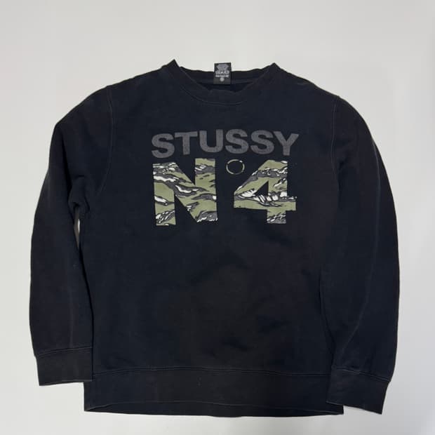 희귀!! 스투시 Stussy N4 카모 기모 맨투맨 블랙 M