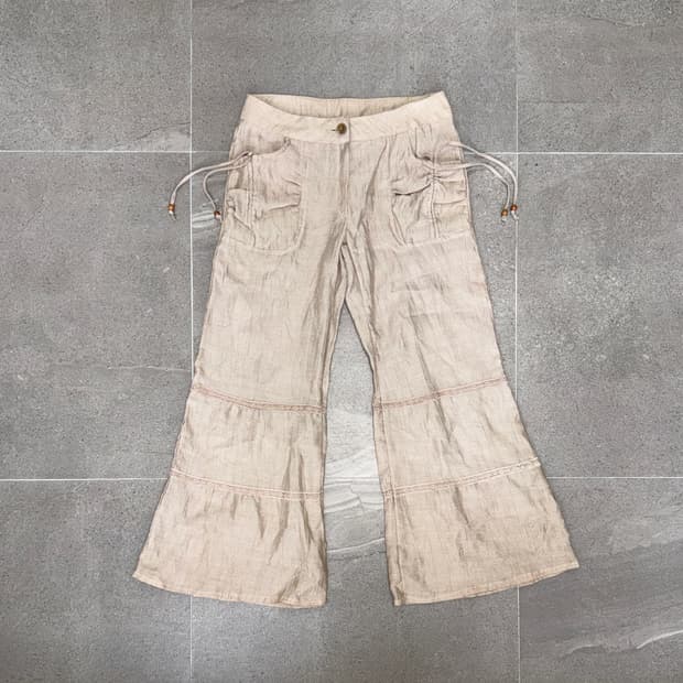 Beige shirring pocket lace bootscut pt