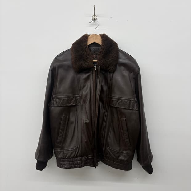 입생로랑 브라운 가죽 무스탕 자켓 남L