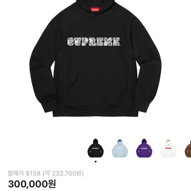 슈프림 레이스 후드 스웨트셔츠 블랙 M