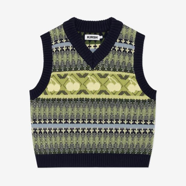 키르시 체리 노르딕 니트 베스트 니트 조끼 네이비