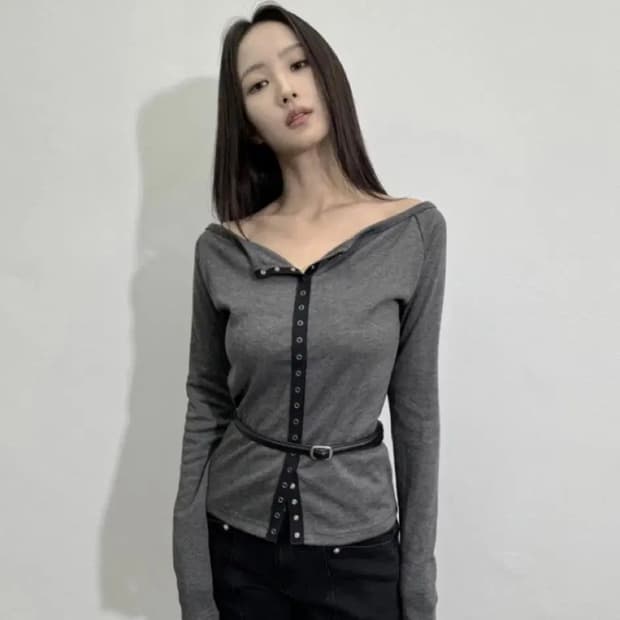 헬레네파리스 스냅 슬릿 가디건 차콜