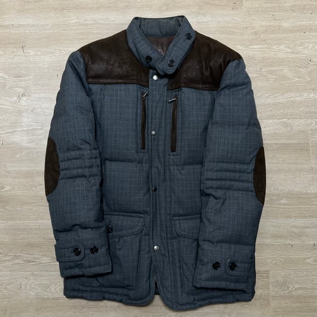 에스티코 덕다운 글렌 체크 레더 배색 패딩 점퍼 [차콜] 2XL/110