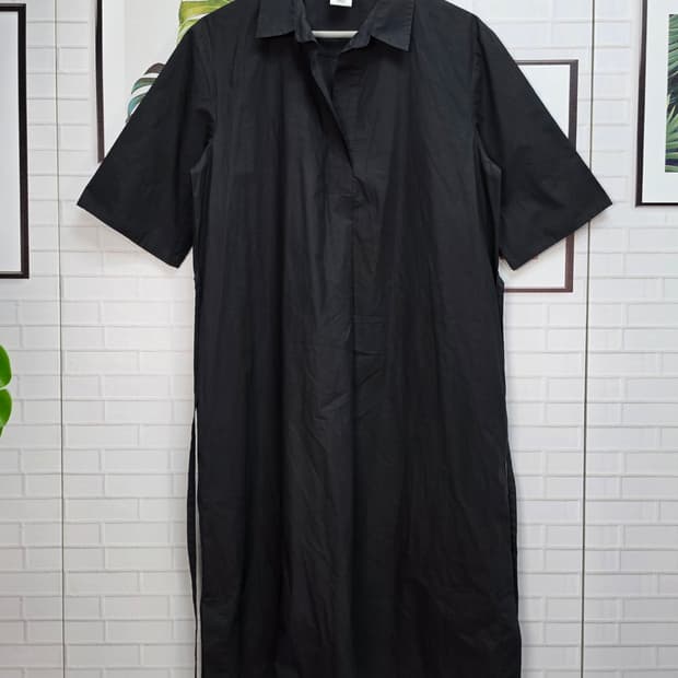한섬 DKNY 퓨어 반팔 셔츠 롱 원피스 블랙 (M)