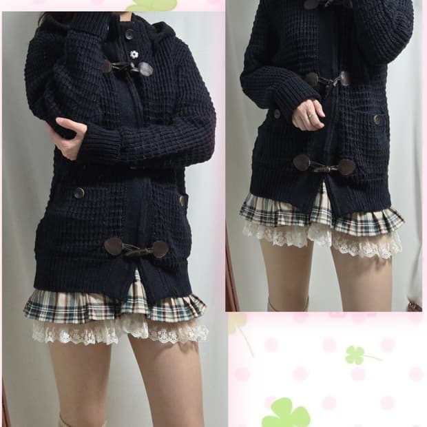 CALLIOPE 네이비 와플 떡볶이 후드 가디건