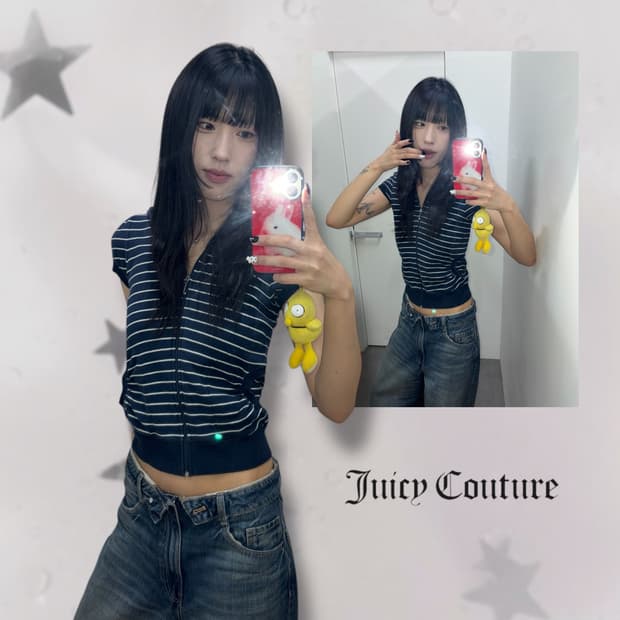 쥬시꾸뛰르 스트라이프 반팔 후드집업