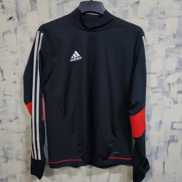 아디다스 블랙/레드 긴팔 기능성 트랙탑 긴팔티 