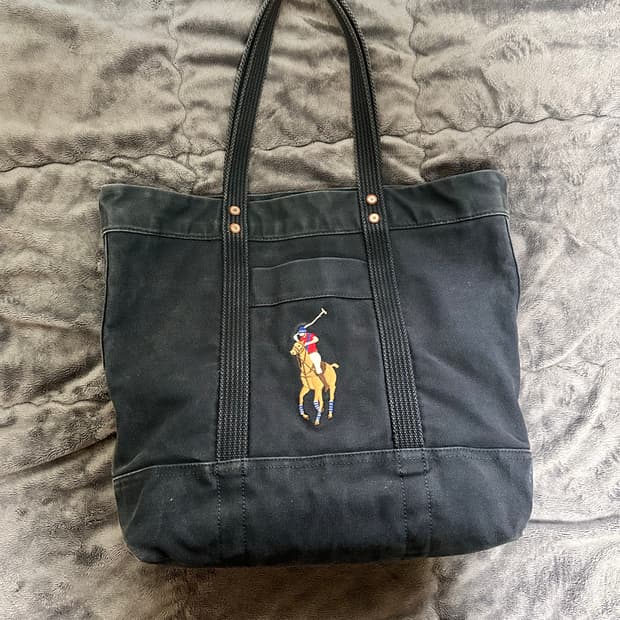 폴로 랄프로렌 캔버스 코튼 토트백 네이비