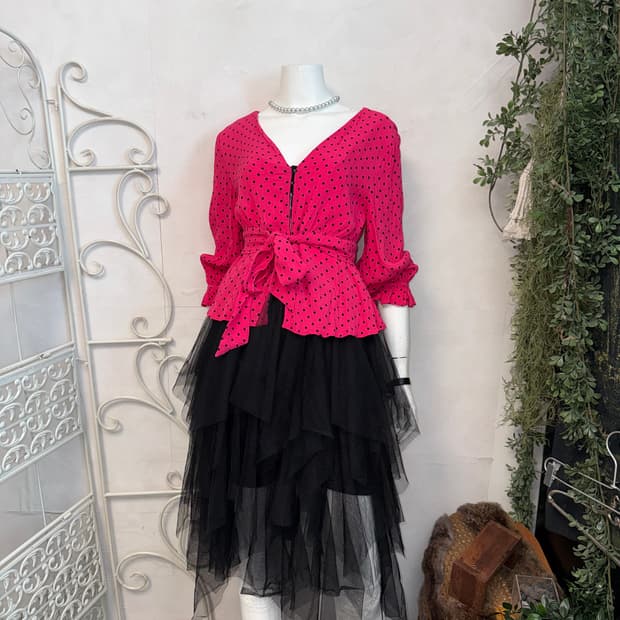 Hot pink dot corset half blouse