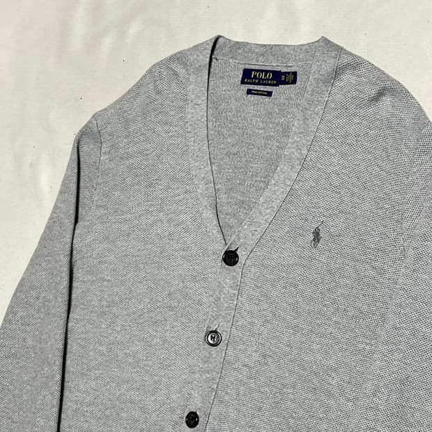 XS 폴로랄프로렌 피마코튼 그레이 브이넥 가디건