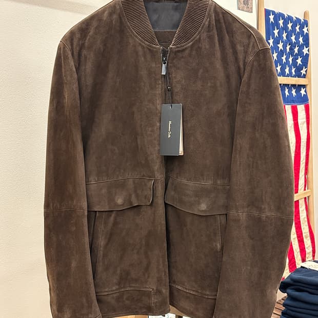 [새제품] 마시모두띠 고트스킨 스웨이드 가죽자켓 블루종 브라운 XL