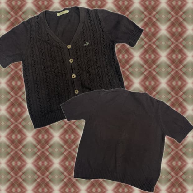 재팬 크로커다일 반팔 브이넥 니트 가디건 핀터 그런지 히피 라떼 모리걸