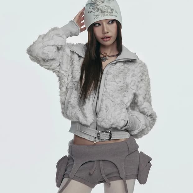 길라아카이브 퍼자켓 faux fur belt zip jacket grey