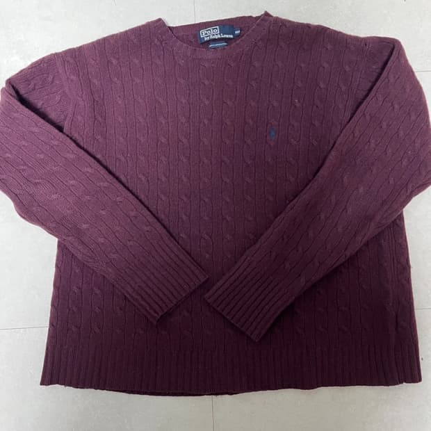 폴로 꽈배기 니트 버건디