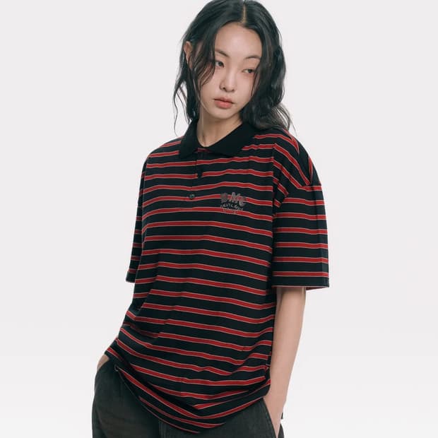 엠오오 스트라이프 카라 반팔티