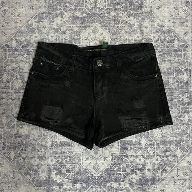 Y2K Back Graphic Black Denim Shorts