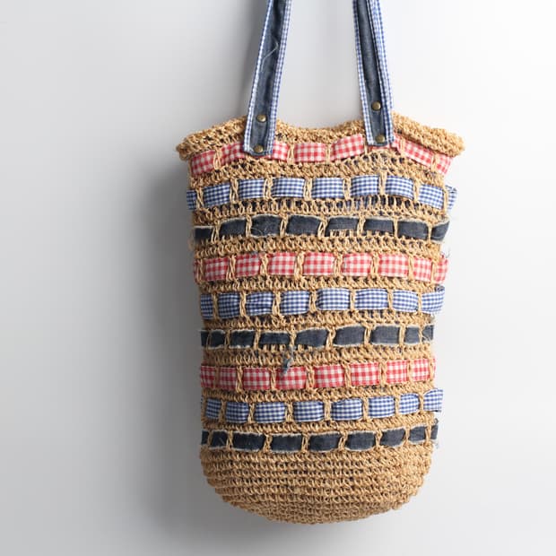 Rafia Weaving Gingham tote bag