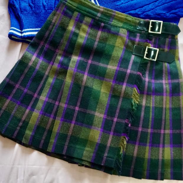 스컬프터 빈티지 테니스 체크 플리츠 버클 스커트