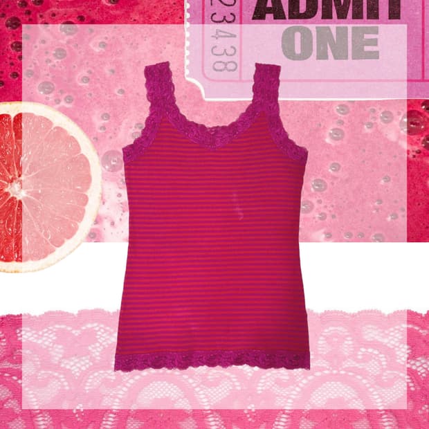 빈티지 유니클로 핑크레드 스트라이프 레이스 나시