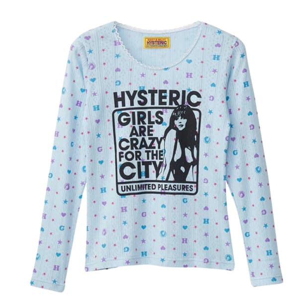 히스테릭 글래머 걸스 아 크레이지 치비 티셔츠 블루 
