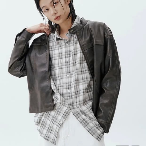 라퍼지스토어 무톤 디바이드 바이커 자켓_Cafe brown