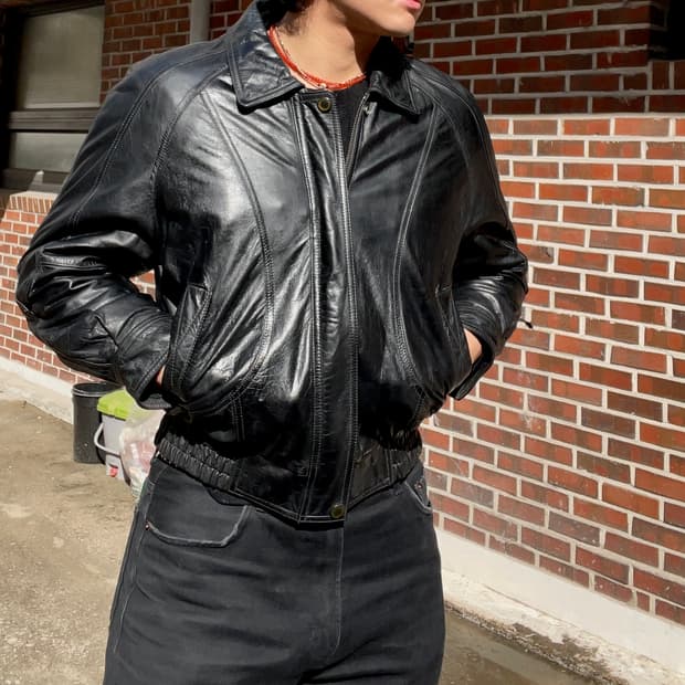 90s 빈티지 미니멀 레더 봄버자켓