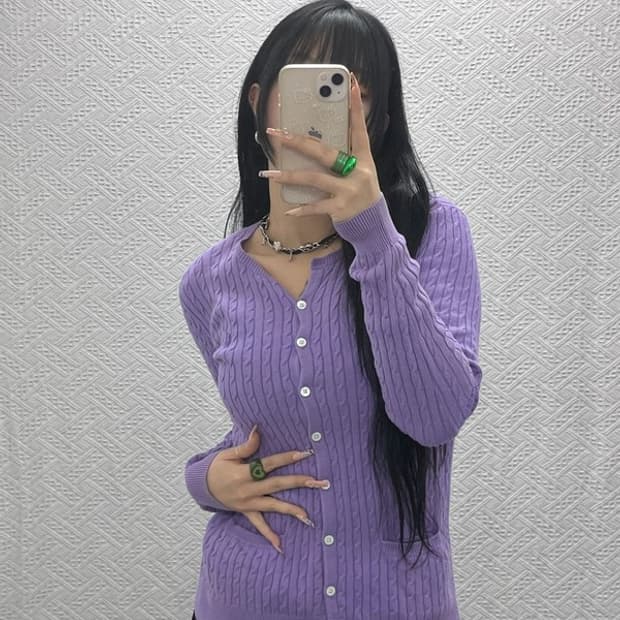 폴로 랄프로렌 여리 모리걸 연보라 폭닥 꽈배기 가디건 S C08178