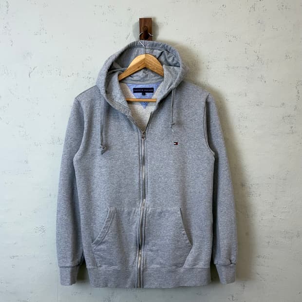 타미힐피거 로고 후드집업 그레이