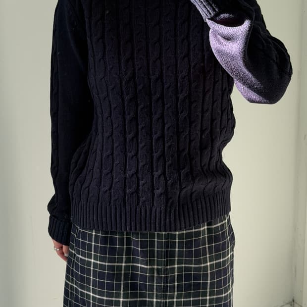 일본빈티지 빔즈 네이비 케이블니트