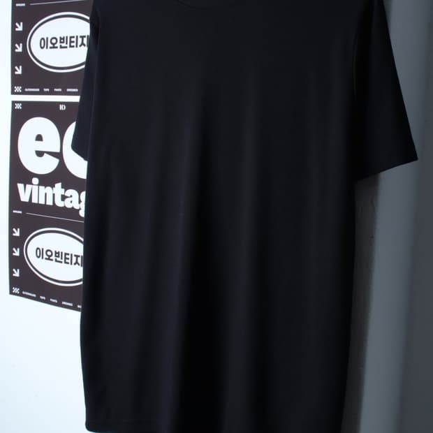 (L-XL) 몰든 반팔 티셔츠 무지 블랙 스판-H33376